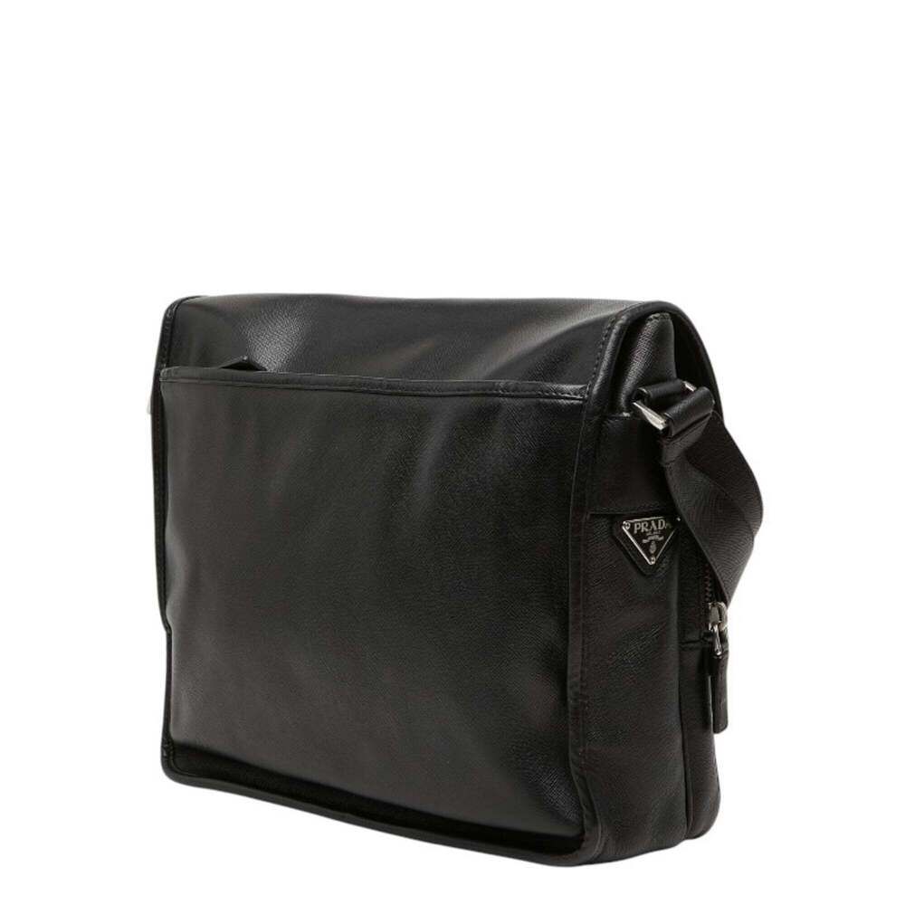 PRADA Black Leather Saffiano Messenger Shoulder Bag - Picture 2 of 16